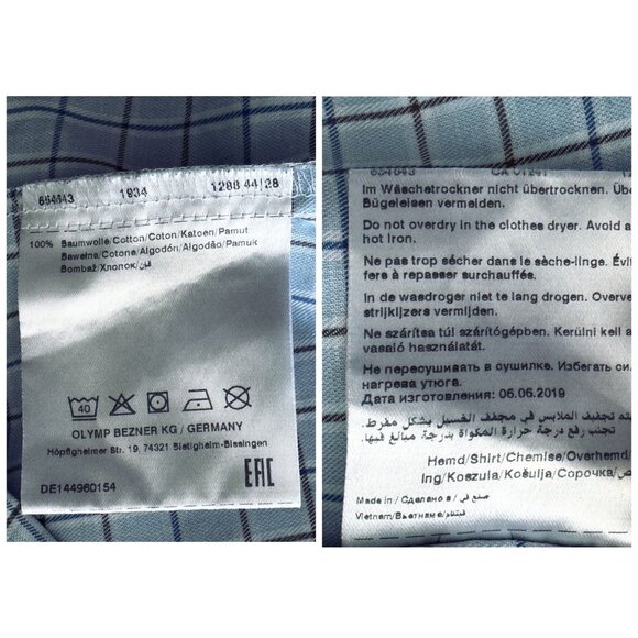 OLYMP Luxor Modern Fit Check Long Sleeve Shirt Flip Cuffs Mens Size 17"/43 - Picture 7 of 8